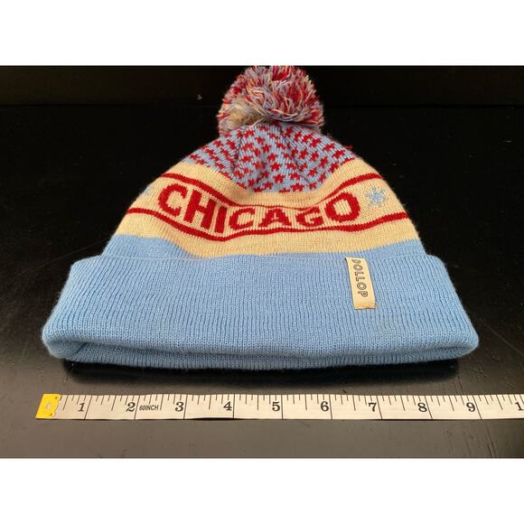 DOLLOP Chicago Blue/Cream/Red Knit Pom Pom Hat sz OS - Picture 8 of 9